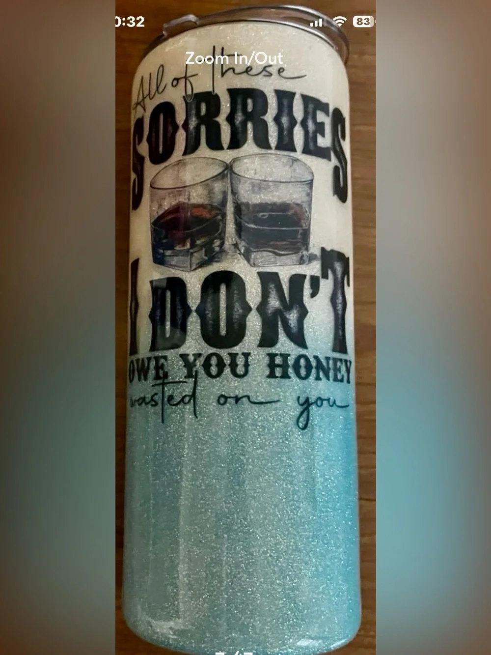Glitter Ombre Tumbler with Whiskey Graphic - Blue & Cream